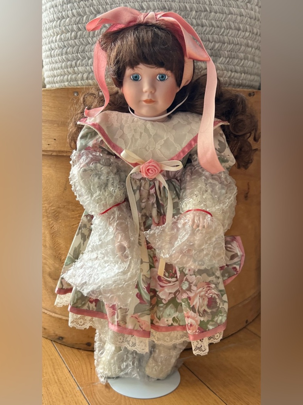 Century Collection Porcelain Collectible Doll in Pink Floral Dress